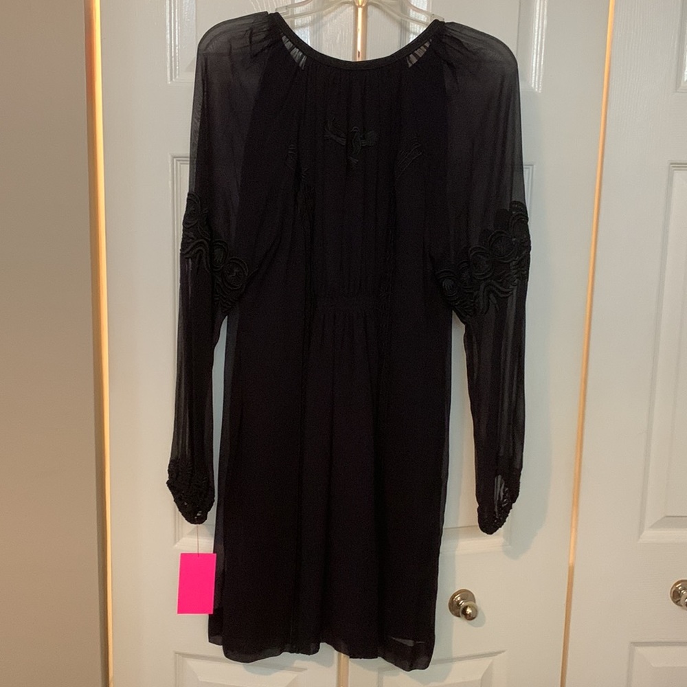 Rungolee Dark Navy Cocktail Dress, szS, fully lined chiffon embroidered dress. - Picture 6 of 9